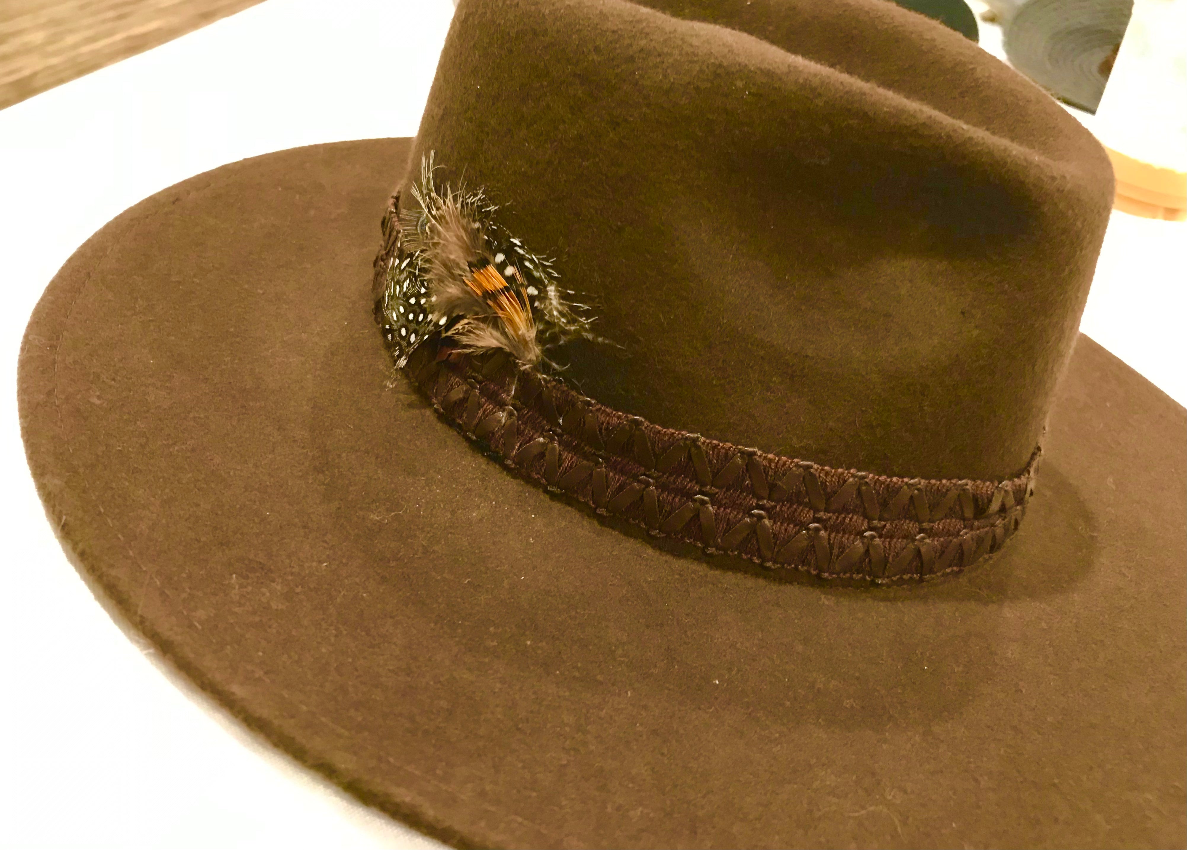 Brown Felt Panama Hat with chocolate braid and feather