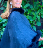 Load image into Gallery viewer, Fur Trim Cashmere Poncho -SALE $310
