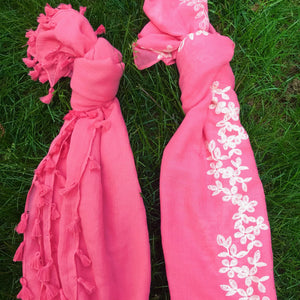 Coral Tassel and Embroidered Pareo/Wrap/Scarf