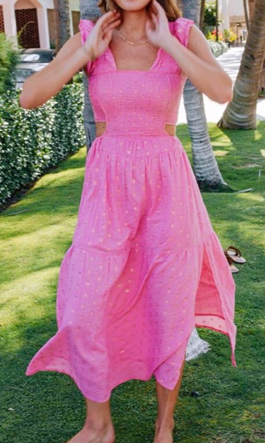 Pink Lurex Maxi with Cut Outs
