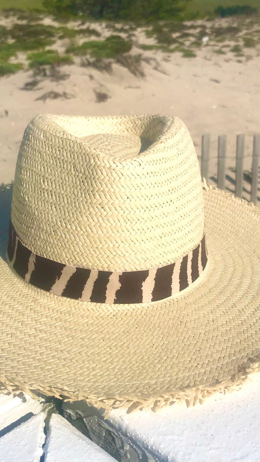 Zebra Fringe Wide Brim Hat