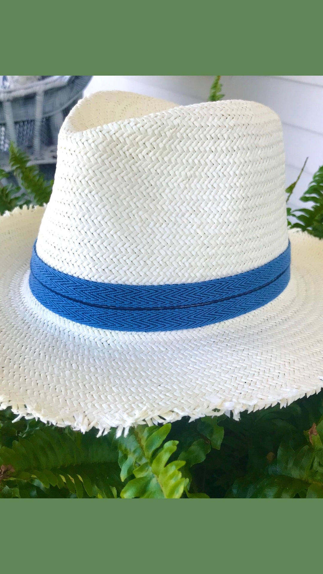 Blue & White - Short Brim Fringe Hat