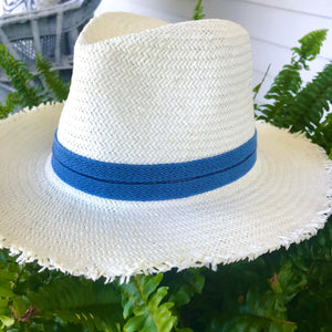 Blue & White - Short Brim Fringe Hat