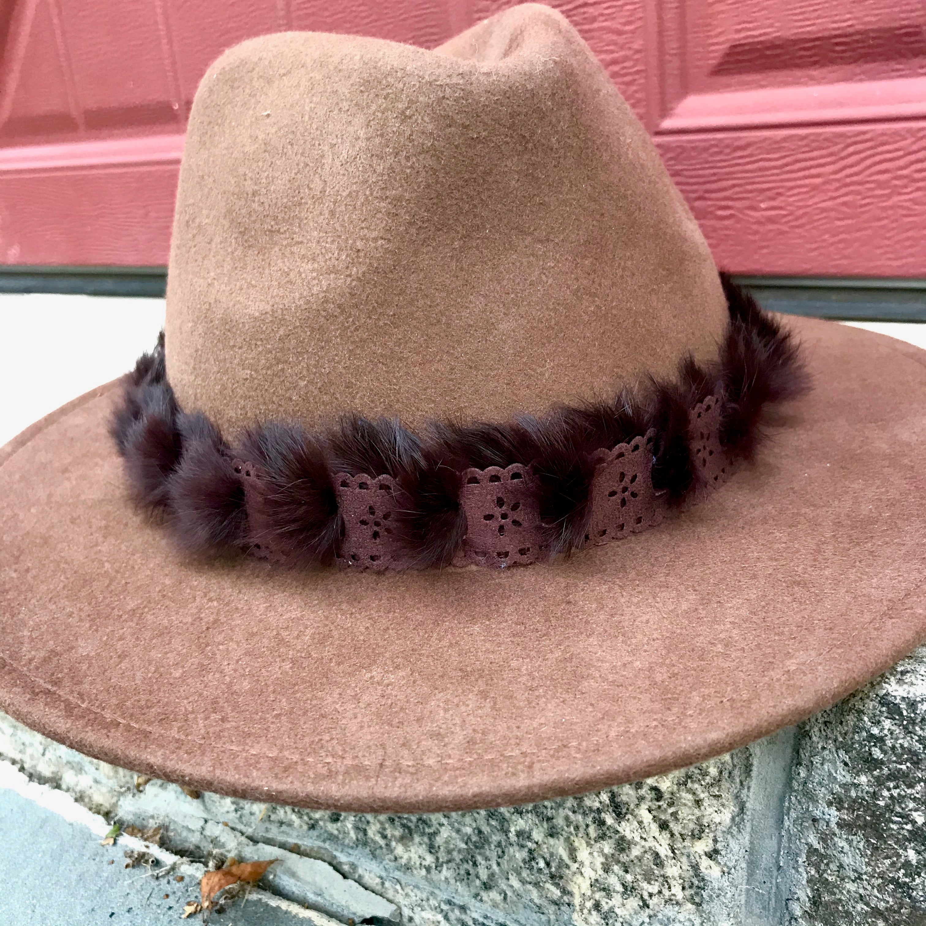 Brown Wool Felt Hat - Brown Suede & Fur
