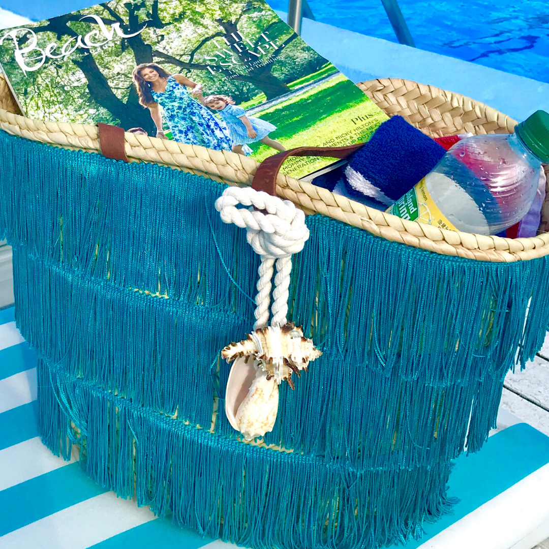 The Shimmy Straw Beach Basket | Turqoise | Large