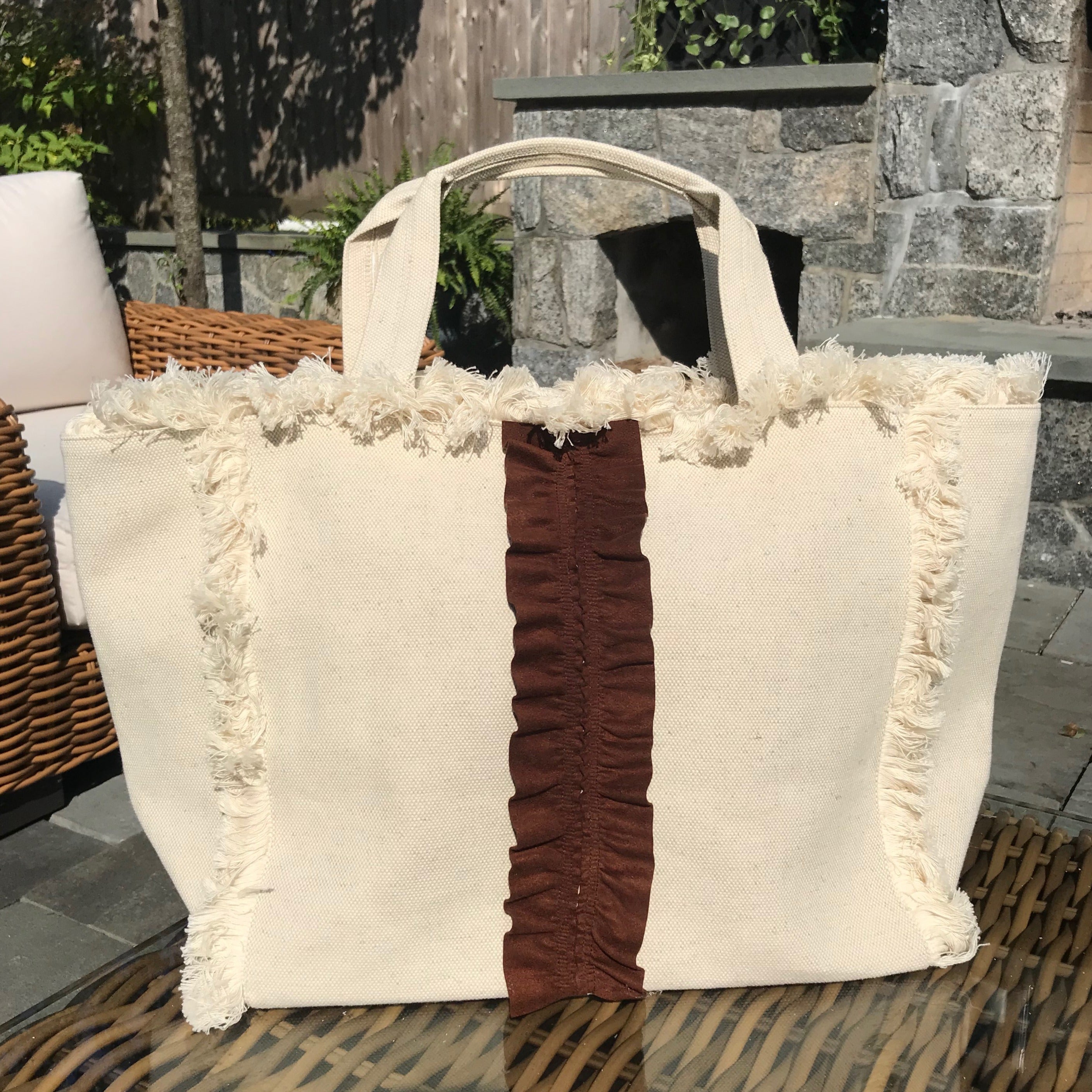 Vintage CHANEL Suede Leather Fringe Brown Shoulder Bag Tote Bag #2378  Rise-on