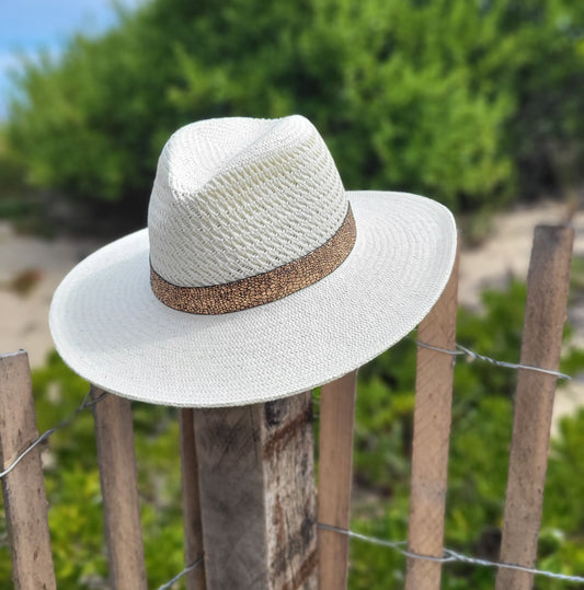 Panama Hat, Wide Brim, Rose Gold Pebble Details